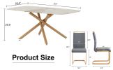 Table and chair set, large modern minimalist rectangular dining table, 0.39 inch imitation marble countertop, wood metal table legs