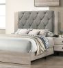 Contemporary 1pc Cream Finish Queen Size Bed Bedroom Furniture Gray Tufted Design Headboard Rubberwood 1pc Bedframe