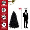 9ft Pre-Lit Black Christmas Tree, Full Halloween Xmas Artificial Tree 3176 Branch Tips, 750 Lights, Metal Hinges, Foldable Base