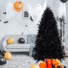 8ft Pre-Lit Black Christmas Tree, Full Halloween Xmas Artificial Tree 2486 Branch Tips, 600 Lights, Metal Hinges, Foldable Base