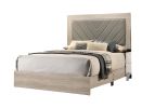 Contemporary 1pc Cream Finish California King Size Bed Bedroom Furniture Gray V-Design Headboard Rubberwood 1pc Bedframe