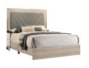 Contemporary 1pc Cream Finish California King Size Bed Bedroom Furniture Gray V-Design Headboard Rubberwood 1pc Bedframe