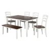 6 Piece Dining Table Set with Bench, Table Set with Waterproof Coat, Wooden Dining Table and Chairs, Ivory and Cherry