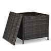 Outdoor PE Wicker Side Table with Storage, Patio Rattan End Table Square Container for Furniture Covers, Toys and Gardening Tools, Brown