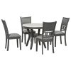 5-piece Dining Round Table Set with One Faux Marble Top Dining Table and Four PU-leather Chairs,Grey