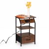 Set of 2 Night Stand, Wooden Bedside Table with Shelves, Drawers, Charging Station and 26 Colors LED Light Strip