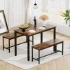 Dining Table Set, Bar Table with 2 Dining Benches, Kitchen Table Counter with Chairs, Industrial for Kitchen Breakfast Table, Living Room, Party Room