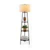 Shelf Floor Lamp with Storage Shelves and Linen Lampshade