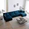 Comfort U Shaped Couch with Reversible Chaise, Modular Large U-Shape Sectional Sofa, Double Extra Ottomans,Blue Chenille