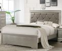 Modern 1pc Beige Champagne Finish Full Size Panel Bed Wooden Crocodile Texture PU Upholstered Headboard Crystal-Like Button Tufted Fabric Bedroom Furn