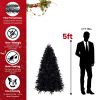 8ft Pre-Lit Black Christmas Tree, Full Halloween Xmas Artificial Tree 2486 Branch Tips, 600 Lights, Metal Hinges, Foldable Base