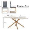 Table and chair set, large modern minimalist rectangular dining table, 0.39 inch imitation marble countertop, wood metal table legs