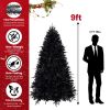 8ft Pre-Lit Black Christmas Tree, Full Halloween Xmas Artificial Tree 2486 Branch Tips, 600 Lights, Metal Hinges, Foldable Base