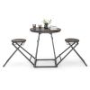 3 Pieces Dining Table Set with 2 Foldable Stools for Small Space