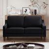 Modern Loveseat sofa for Living Room, Upholstered Velvet Small Couch with Wooden Legs for Livingroom Bedroom, Black