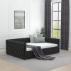 Daybed with Trundle Velvet Upholstered Tufted Sofa Bed, with Button and Copper Nail onSquare Arms,Full Daybed & Twin Trundle- For Bedroom, Living Room