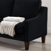 Modern Loveseat sofa for Living Room, Upholstered Velvet Small Couch with Wooden Legs for Livingroom Bedroom, Black