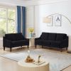 Modern Loveseat sofa for Living Room, Upholstered Velvet Small Couch with Wooden Legs for Livingroom Bedroom, Black