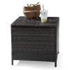 Outdoor PE Wicker Side Table with Storage, Patio Rattan End Table Square Container for Furniture Covers, Toys and Gardening Tools, Brown