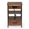 Set of 2 Night Stand, Wooden Bedside Table with Shelves, Drawers, Charging Station and 26 Colors LED Light Strip