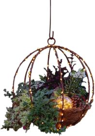 Christmas Berry Hanging Basket Led Lights Hanging Decoration For Outdoor