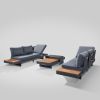 6 Seats Patio Sectional Sofa Set Couch Furniture Aluminum Frame built in table With Cushions and table