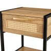 Set of 2, 15.74" Rattan End table with drawer, Modern nightstand, metal legs,side table for living room, bedroom,natural