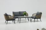 4 Pieces Patio Furniture Set, PE Rattan Wicker 4 Pcs Outdoor Sofa Set w/Washable Cushion and Tempered Glass Tabletop