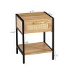 Set of 2, 15.74" Rattan End table with drawer, Modern nightstand, metal legs,side table for living room, bedroom,natural