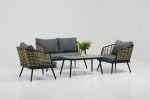 4 Pieces Patio Furniture Set, PE Rattan Wicker 4 Pcs Outdoor Sofa Set w/Washable Cushion and Tempered Glass Tabletop