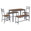 Dining Table Set, Barstool Dining Table with 2 Benches 2 Back Chairs, Industrial Dining Table for Kitchen Breakfast Table, Living Room, Party Room