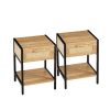 Set of 2, 15.74" Rattan End table with drawer, Modern nightstand, metal legs,side table for living room, bedroom,natural