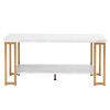 (106 x 50 x 48cm) Simple Double-layer Golden Iron Pipe Marble PVC Coffee Table Rectangular