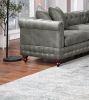 Slate Grey Breathable Leatherette 4pc Sectional Set 3x Reversible Loveseat / Chaise and 1x Ottoman Tufted Couch Pillows