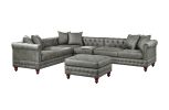 Slate Grey Breathable Leatherette 4pc Sectional Set 3x Reversible Loveseat / Chaise and 1x Ottoman Tufted Couch Pillows