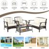 4 Pieces Outdoor Rattan Conversation Set with Protective Cover