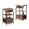 Set of 2 Nightstands with Charging Station, Bed Side Table with Non-woven Drawers, Shelves for Bedroom Living Room, End Table with USB Outlets