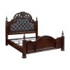 Formal Traditional Queen Bed 1pc Button Tufted Upholstered Headboard Posts Cherry Finish Bedroom Furniture Carving Wood Design