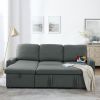 Linen Upholstered Sleeper Sectional Sofa, Shaped Modular Convertible Sofa with Storage Chaise,Side armrests with cup holders,Pull Out Sleep Couch Bed