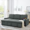 Linen Upholstered Sleeper Sectional Sofa, Shaped Modular Convertible Sofa with Storage Chaise,Side armrests with cup holders,Pull Out Sleep Couch Bed