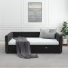 Daybed with Trundle Velvet Upholstered Tufted Sofa Bed, with Button and Copper Nail onSquare Arms,Full Daybed & Twin Trundle- For Bedroom, Living Room