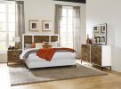 Beautiful White and Walnut Finish 1pc Eastern King Bed Chervon Wood Headboard with 2 USB Ports Modern Bedroom Furniture