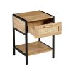 Set of 2, 15.74" Rattan End table with drawer, Modern nightstand, metal legs,side table for living room, bedroom,natural