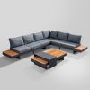 6 Seats Patio Sectional Sofa Set Couch Furniture Aluminum Frame built in table With Cushions and table