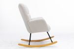 Mid Century Modern Teddy Fabric Tufted Upholstered Rocking Chair Padded Seat For Living Room Bedroom,Ivory White