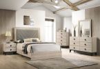 Contemporary 1pc Cream Finish California King Size Bed Bedroom Furniture Gray V-Design Headboard Rubberwood 1pc Bedframe