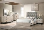 Contemporary 1pc Cream Finish Queen Size Bed Bedroom Furniture Gray Tufted Design Headboard Rubberwood 1pc Bedframe