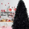 8ft Pre-Lit Black Christmas Tree, Full Halloween Xmas Artificial Tree 2486 Branch Tips, 600 Lights, Metal Hinges, Foldable Base