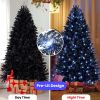 8ft Pre-Lit Black Christmas Tree, Full Halloween Xmas Artificial Tree 2486 Branch Tips, 600 Lights, Metal Hinges, Foldable Base