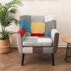 Patchwork Accent Chair, Mid Century Modern Fabric Club Chair for Bedroom Comfy, Colourful Single Sofa Chair for Livingroom, Bedroom, Office